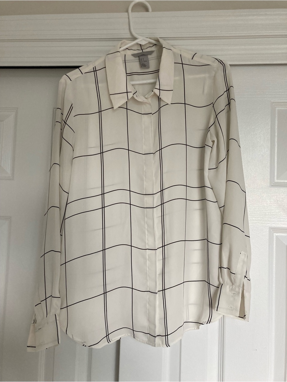 H&M Cream Button-Down Shirt with Black Windowpane Grid